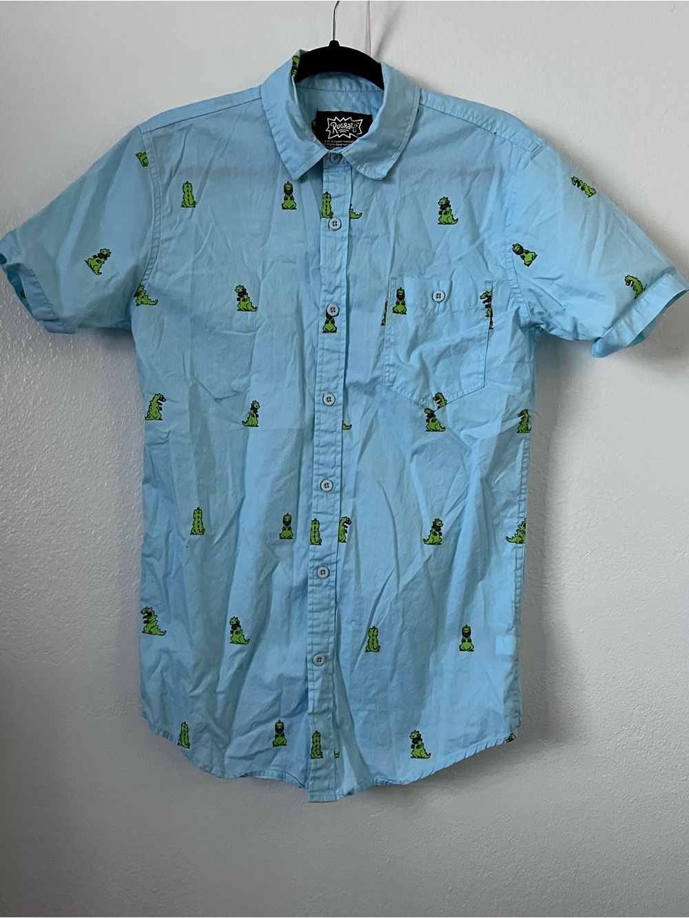 Nickelodeon Rugrats Reptar Blue Short Sleeve Mens Shirt Size S